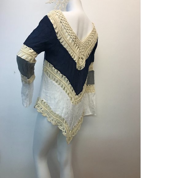 Boho Bohemian Crochet Crepe Coverup Swim Beach Tunic Dress Free People Copy NWOT - Picture 2 of 3